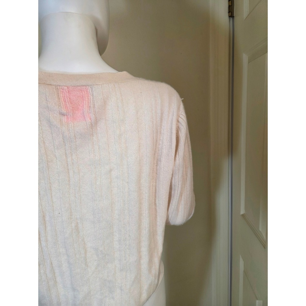 Crush Cashmere Women Cream Ribbed V-Neck Button Front Cardigan Sweater Size 1 - Picture 10 of 10